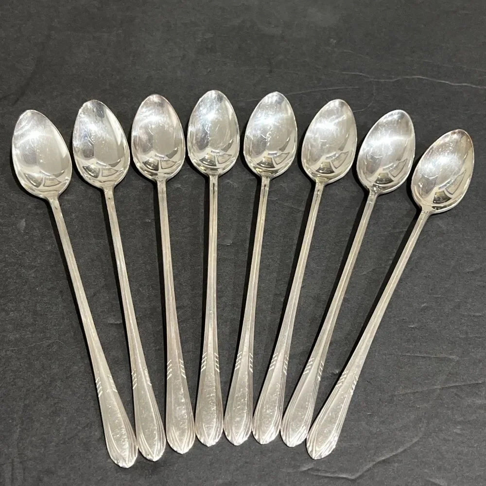 WM Rogers FASCINATION Silverplate Iced Tea Spoons Set Of 8
